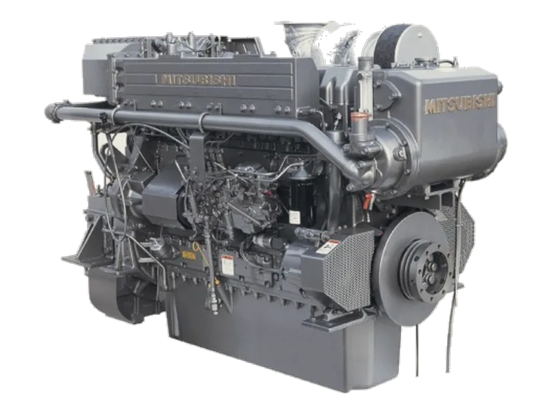 Mitsubishi S6B3 marine diesel engine, an inline six-cylinder unit with a single turbocharger on top.