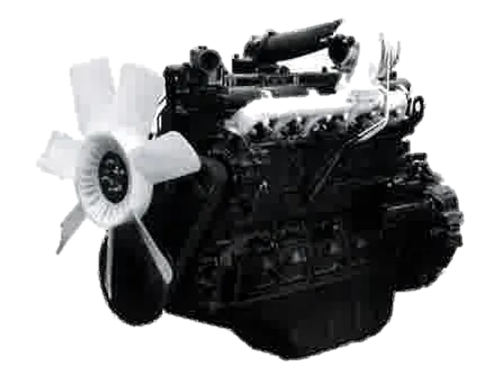Mitsubishi S6K-DT industrial diesel engine, a turbocharged inline six-cylinder block with a large cooling fan at the front.